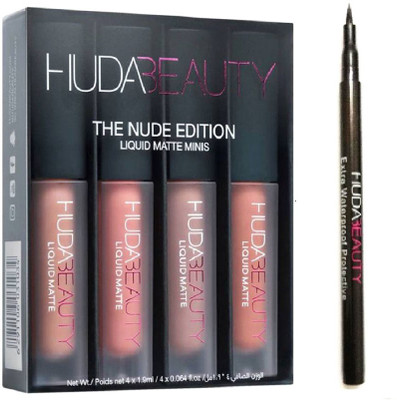 

Huda Beauty Liquid Mattee 4 MULTI COLOR LIQUID MATTE LIPSTICK PACK WITH ULTRA FINE WATER PROOF EYE LINER PACK(Set of 2)