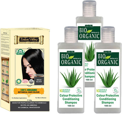 

Indus Valley 100% Organic Botanical Indus Black Herbal Hair Color with 3 Set of Colour Protection Shampoo Combo Pack(Set of 4)