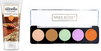 

skinella Honey Oats Face Scrub and miss rose 5 color cream corrector palette combo(Set of 2)