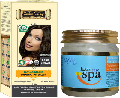 

Indus Valley 100% Organic Botanical Dark Brown Hypoallergenic Hair Color with Hair Eaze Spa Combo Pack(Set of 2)