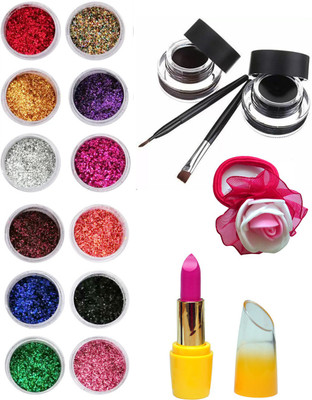 

Vozwa Colourful Sparkles Nail Art Glitter Powder 12 Pcs, Music Flower Gel Eyeliner, Lipstick and Band(Set of 15)