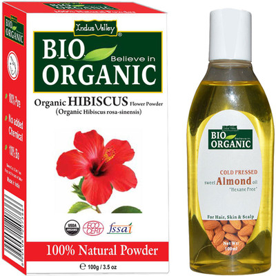 

Indus Valley Organic Hibiscus Powder and Cold Pressed Almond Oil For Healthy Hair- Set of 2(Set of 2)