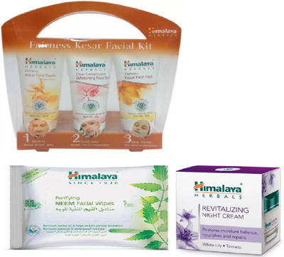 

Himalaya FAIRNESS KESAR FACIAL KIT, NEEM FACAIL WIPES, REVITALIZING NIGHT CREAM(Set of 3)