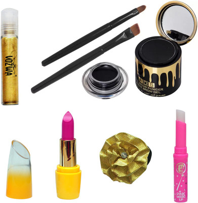 

Vozwa Golden Roll on Shimmer Powder, Gel eyeliner, lipstick, Pink Lips Magic and Band(Set of 5)