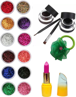 

Vozwa Colourful Sparkles Nail Art Glitter Powder 12 Pcs, Music Flower Gel Eyeliner, Lipstick and Band(Set of 15)