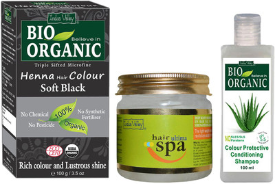 

Indus Valley Bio Organic Soft Black Henna Hair Color with Hair Ultima Spa and Colour Protection Shampoo Combo Kit(Set of 3)