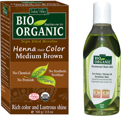 

Indus Valley Bio Organic Medium Brown Henna Hair Color with Hair Regrowth Oil Combo Kit(Set of 2)