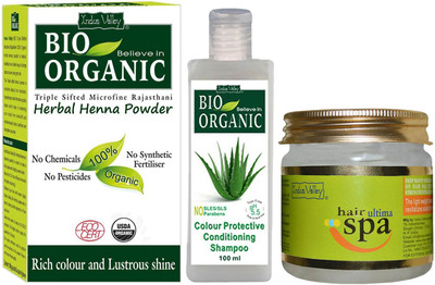 Indus Valley Herbal Henna Powder with Colour Protection Shampoo and Hair Ultima Spa Combo Pack(Set of 3)