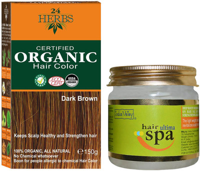 

24 Herbs Certified Organic Dark Brown PPD Free Hair Color with Hair Ultima Spa Combo Kit(Set of 2)