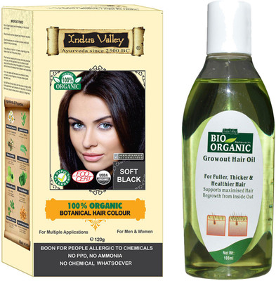 

Indus Valley 100% Organic Botanical Soft Black No Chemical Hair Color with Hair Regrowth Oil Combo Kit(Set of 2)