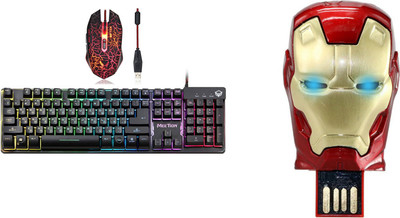 

MEETION K9300 Usb Rainbow Backlit SEMI MECHANICAL Gaming Keyboard and XM508 GAMING MOUSE WITH Iron Man Head 32 GB Pen Drive Metal Face Combo Set