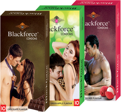 

Blackforce 3 pcs in 30 pcs extra dotted Lychee Greenapple Chocolate Condom(Set of 3, 30S)