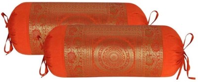 Lal Haveli Floral Bolsters Cover(Pack of 2, 38 cm*76 cm, Orange)