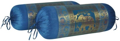 Lal Haveli Raw Silk Bolsters Cover(Pack of 2, 38.1 cm*76.2 cm, Blue)