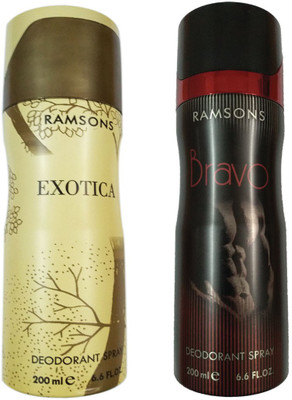 

RAMSONS BRAVO DEODORANT SPRAY 200ML+EXOTICA DEODORANT 200ML Deodorant Spray - For Men(200 ml, Pack of 2)