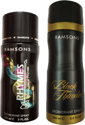 

RAMSONS RHYMES DEODORANT SPRAY 150ML+BLACK THUNDER DEODORANT SPRAY 200ML Deodorant Spray - For Men(150 ml, Pack of 2)