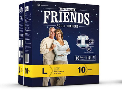 

Friends Overnight Adult Diaper 10 Pcs/Pack (Large), Size-38-60 inches - Pack of 4 Adult Diapers - L(40 Pieces)