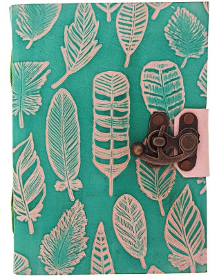 CRAFT CLUB Leather Diary With Birds Feather Embossed And C-Lock Regular Diary Unruled 144 Pages(Blue)