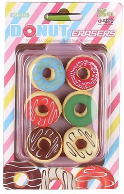 

MS Enterprises Sweet Donut Rubber Pencil Eraser Stationery Eraser(Set of 6, Multicolor)