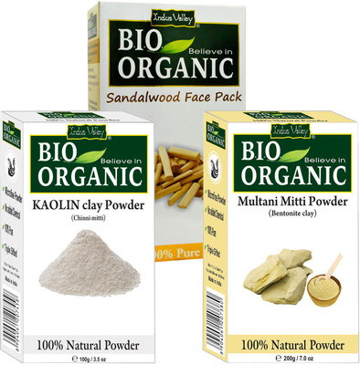 

Indus Valley Bio Organic Kaolin Clay, Multani Mitti & Sandalwood Powder Combo-Set of 3(400 g)