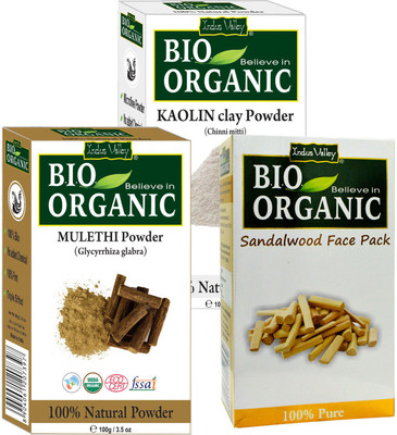

Indus Valley Bio Organic Kaolin Clay, Sandalwood & Mulethi Powder Combo-Set of 3(300 g)