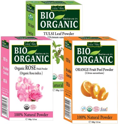 Indus Valley BIO Organic Rose Petals + Orange Peel + Tulsi Herbal Powder (Combo Pack of 3)(300 g)
