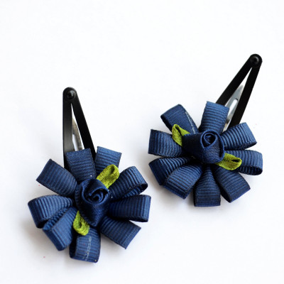 Pretty Ponytails Ribbon and Rose Flower Hair Clip Navy Blue Tic Tac Clip(Blue, Green)