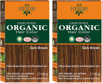 

24 Herbs 100% Certified Organic Dark Brown Hypoallergenic Hair Color - Twin Pack Hair Color(Dark Brown)