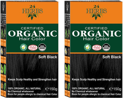 

24 Herbs Certified Organic Soft Black No Ammonia Hair Color - Twin Pack Hair Color(Soft Black)