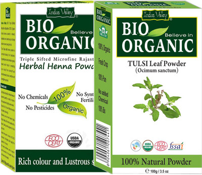

Indus Valley Herbal Henna Powder and Pure Tulsi Powder For Scalp Cleansing- Set of 2(200 g)