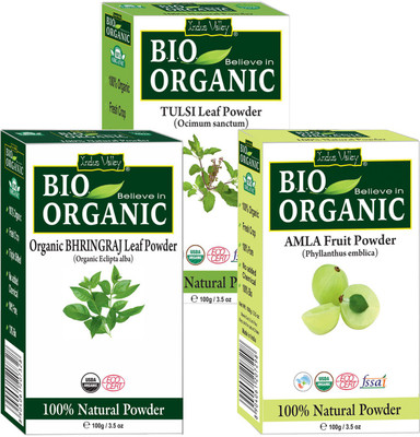 

Indus Valley Bio Organic Natural Powder (Bhringraj + Amla + Tulsi) Triple Pack Kit - Pack of 3(300 g)
