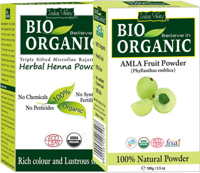 

Indus Valley Bio Organic Henna Powder and Amla Powder for Damage Free Hairs- Set of 2(200 g)
