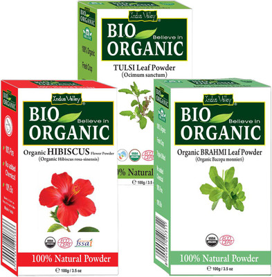 

Indus Valley BIO Organic Hibiscus + Brahmi + Tulsi Natural Powder Combo Pack of 3-in-1(300 g)
