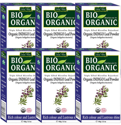 

Indus Valley BIO Organic INDIGO HENNA (Indigofera Tinctoria) with Color Recipe Book- Pack of 6(600 g)