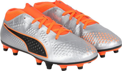 Puma Boys Lace Football Shoes(Silver, Silver-shocking orange- black