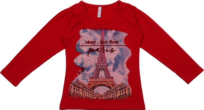 NeuVin Girls Casual Cotton Blend Full Sleeve Top(Red, Pack of 1)