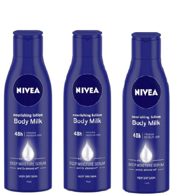 

Nivea BODY MILK NOURISHING LOTION 75ML PACKOF 3(225 ml)