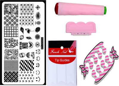 

Royalkart D.I.Y.Nail Art Stamping Kit With 1 Stamping Image Plate(XY-COCO1), Stamper & Scraper, French Manicure Finger Tip Guide and Finger Nail Rest(Multicolour)