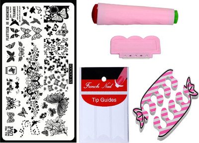 

Royalkart Nail Art Stamping Kit With 1 Stamping Image Plate(XY-COCO5), Stamper & Scraper, French Manicure Finger Tip Guide and Finger Nail Rest(Multicolour)