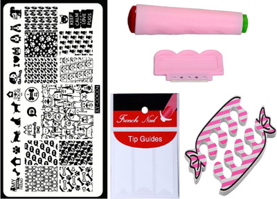 

Royalkart D.I.Y.Nail Art Stamping Kit With 1 Stamping Image Plate(XY-COCO4), Stamper & Scraper, French Manicure Finger Tip Guide and Finger Nail Rest(Multicolour)