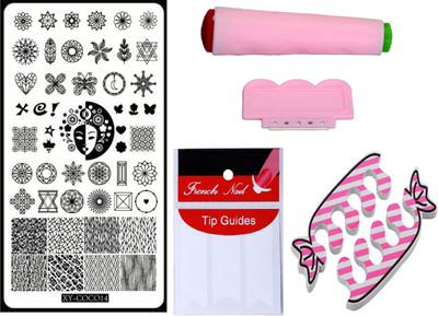 

Royalkart D.I.Y.Nail Art Stamping Kit With 1 Stamping Image Plate(XY-COCO14), Stamper & Scraper, French Manicure Finger Tip Guide and Finger Nail Rest(Multicolour)