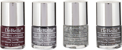 

DeBelle Gel Nail Lacquer 8ml EachCombo kit of 4 Glamorous Garnet,Grey Glitteratti,Shimmer Top Coat , Copper Glaze(Pack of 4)