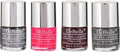 

DeBelle Gel Nail Lacquer 8ml Each combo kit of 4 Grey Glitteratti,Fuschia Rose,Glamorous Garnet , Copper Glaze(Pack of 4)