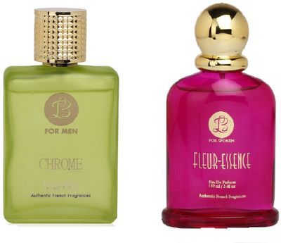 

Lyla Blanc Mens CHROME & Womens FLEUR-ESSENCE - (Set of 2 Perfume for Couple) (100ml each) Eau de Parfum - 100 ml(For Men & Women)