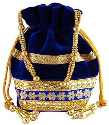 

Dms Retail Ethnic Velvet Potli(Blue)