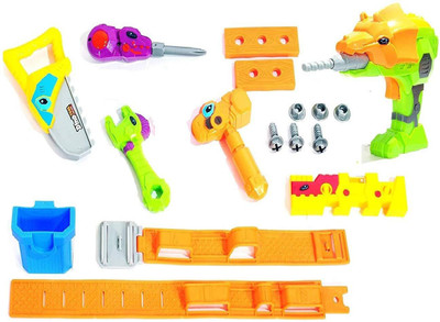 

MWG Exports Co 17 Piece Take A-Part Dinosaur Tools Playset for Children with Lights & Sound Emitting Electronic Drill + Kids Tool Strap