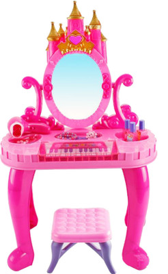 

Bohui Vanity Set Girls Toy Makeup Accessories with Working Piano & Flashing Lights, Big Mirror, Cosmetics, Working Hair Dryer - Glowing Princess Will Appear When Pressing The Mirror-Button