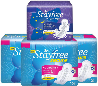 

Stayfree Secure 10+10+7 Dry all Night Pad Sanitary Pad(Pack of 3)