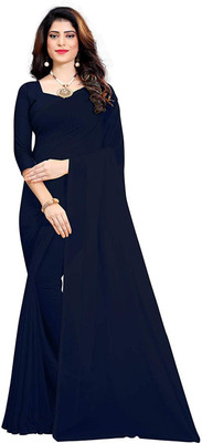 Aruna Sarees Solid/Plain Daily Wear Georgette Saree(Dark Blue)