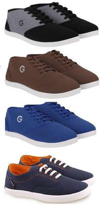 Globalite Casual Shoe Combo of Canvas Sneaker`s and Casual sneaker, pack of 4 Causal shoe for Men Sneakers For Men(Black, Grey, Blue, Brown)